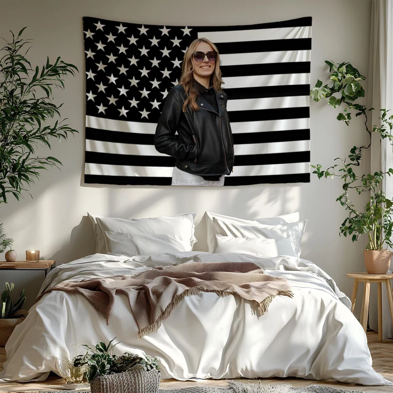 Custom American Flag with Your Photo – Personalized Wall Tapestry Decor