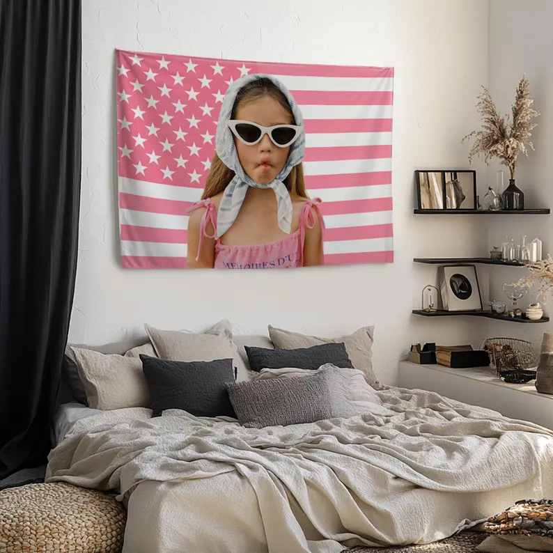 Custom American Flag with Your Photo – Personalized Wall Tapestry Decor