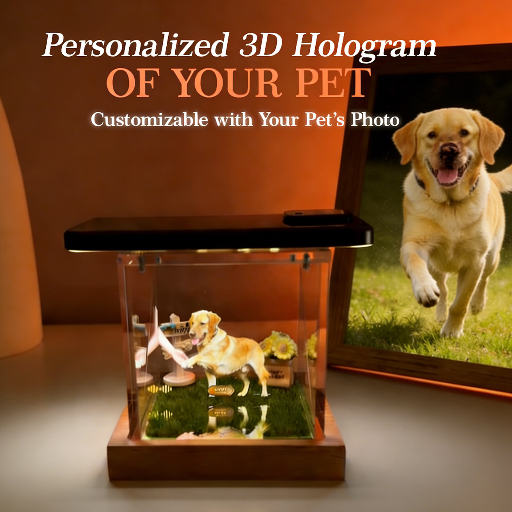 Pet Digital Hologram House with Wooden Base