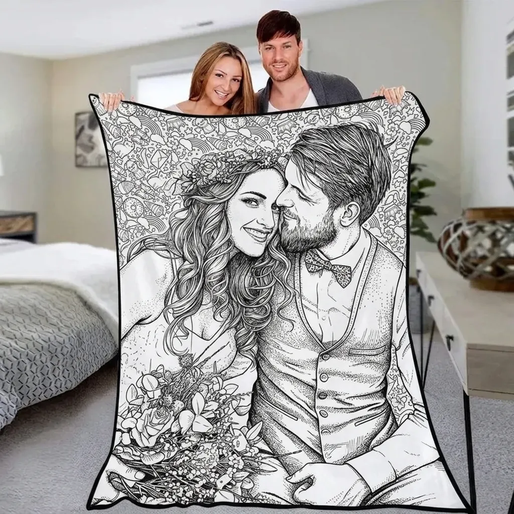 DIY Drawing Blanket Custom Wedding Photos Customizable DIY Art Throw Blanket Creative Doodle Blanket