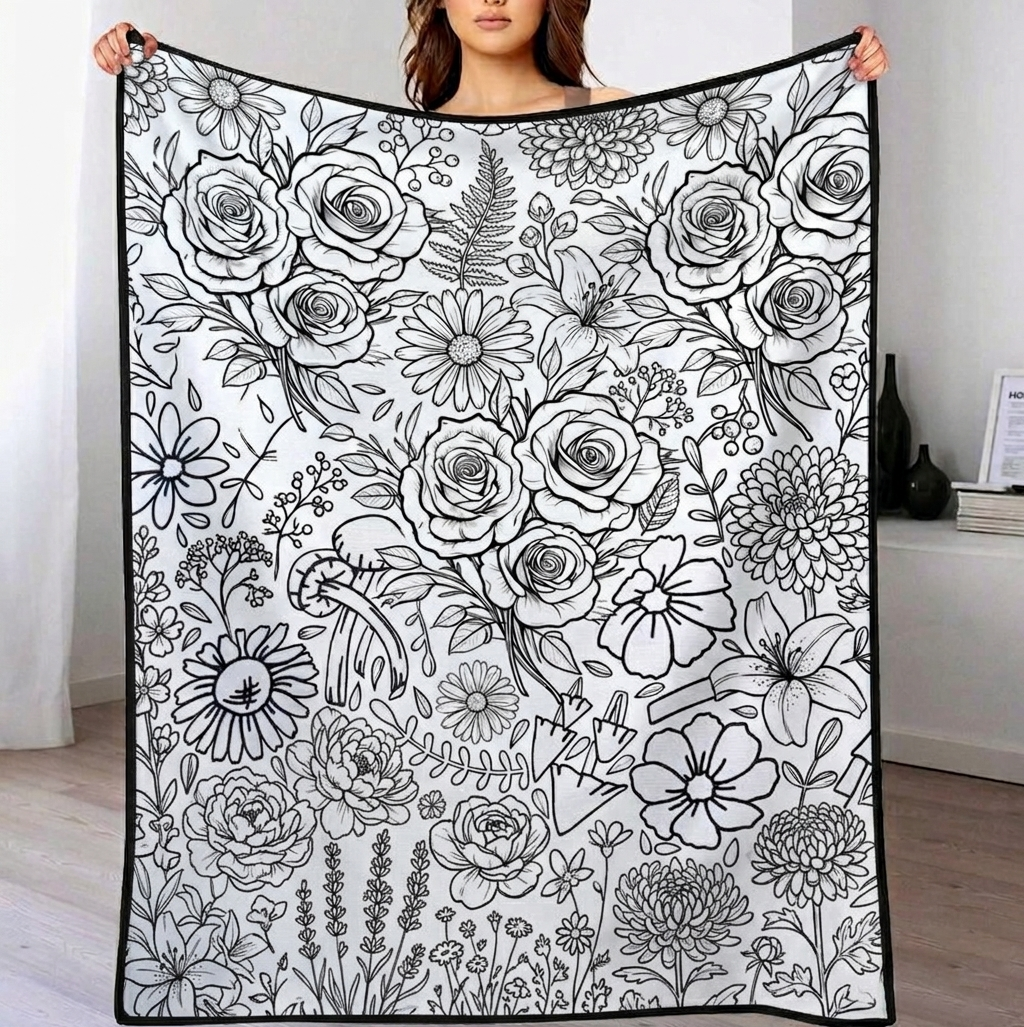 DIY Creative Art Throw Blanket,Various Flowers, Customizable Washable Colorfast Art Blanket for Kids & Adults