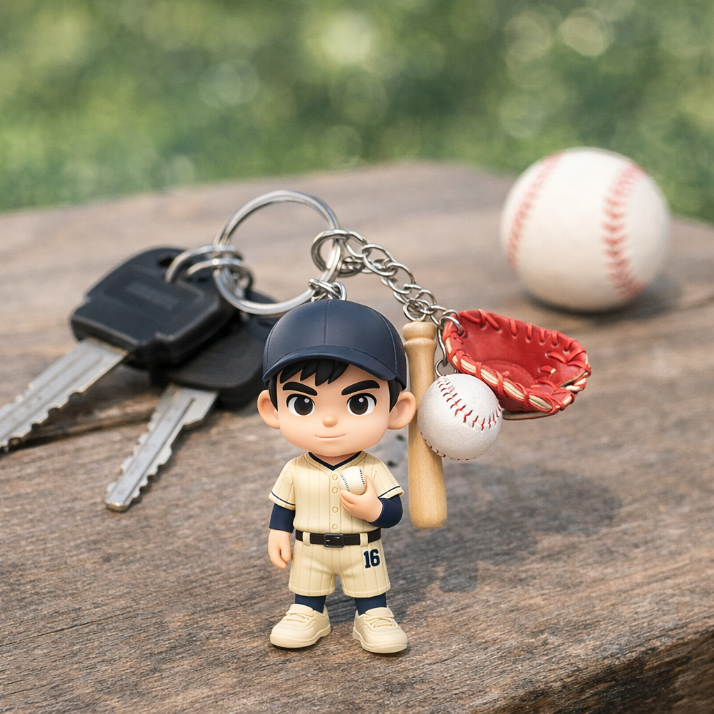 Custom Photo 3D Figure Keychain Personalized Mini Figure from Your Photo Custom 3D Baseball Player Keychain Gift for Fans Game Day Keepsake Sport Lovers - CustWitAU