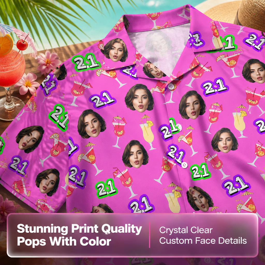 Custom Photo Hawaiian Shirt for Men – Personalized Funny Face Beach Party Shirt