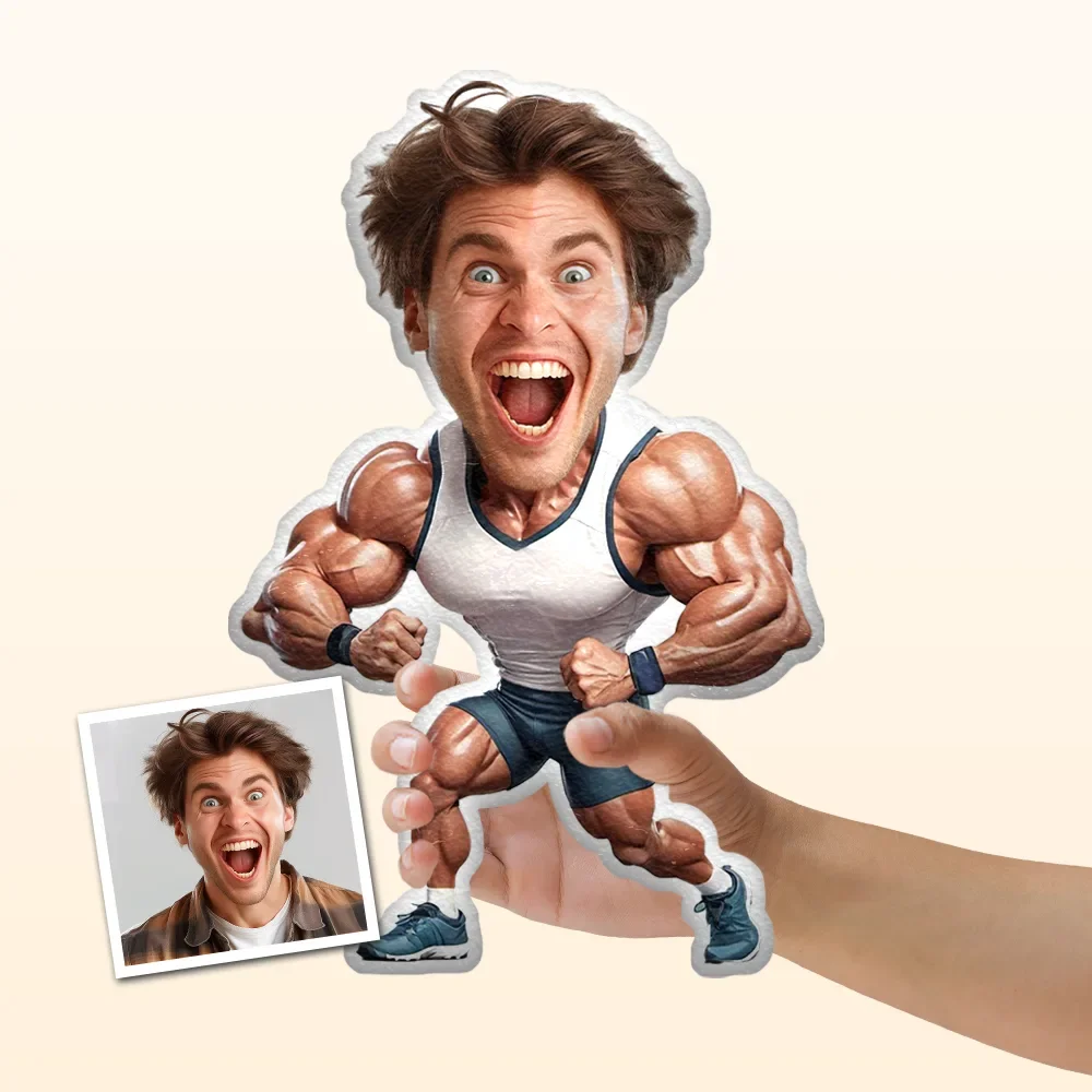 Personalized Minime Throw Pillow Gym Muscle Showing Dude Custom Photo Pillow Gift for Him