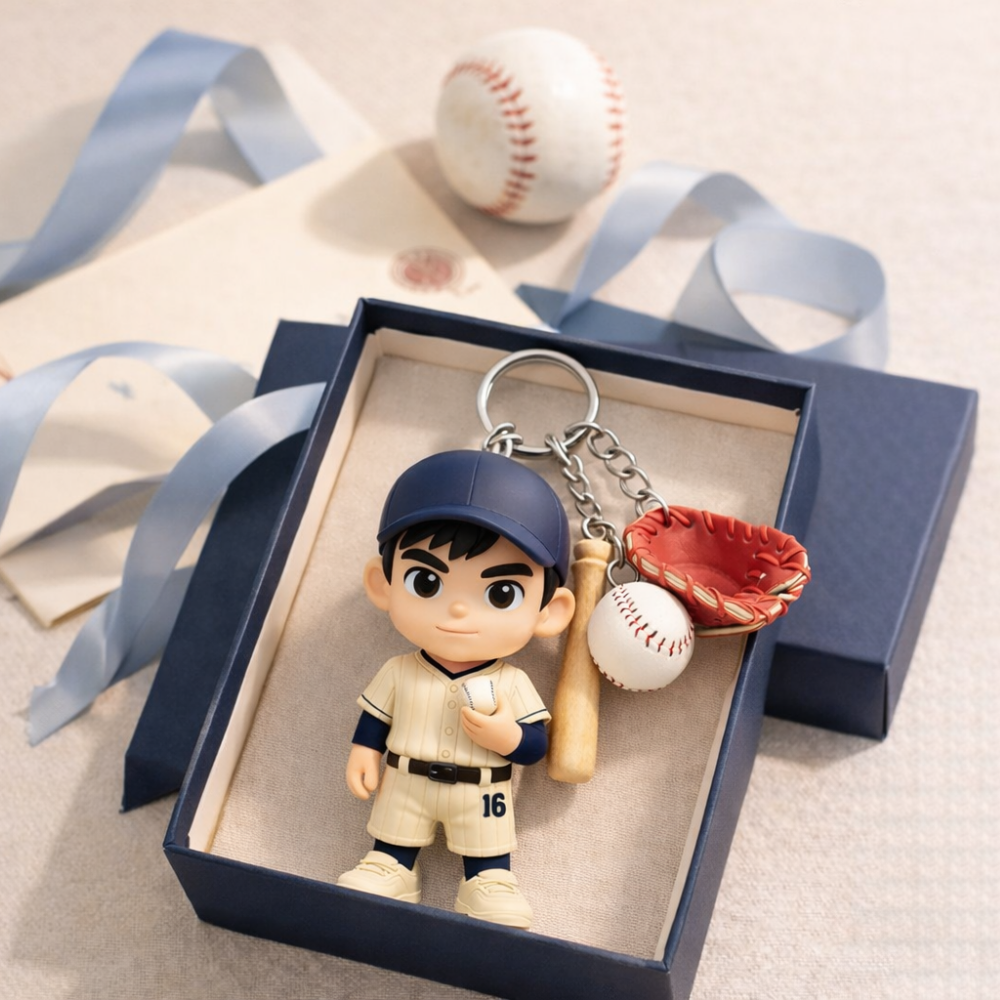 Custom Photo 3D Figure Keychain Personalized Mini Figure from Your Photo Custom 3D Baseball Player Keychain Gift for Fans Game Day Keepsake Sport Lovers - CustWitAU