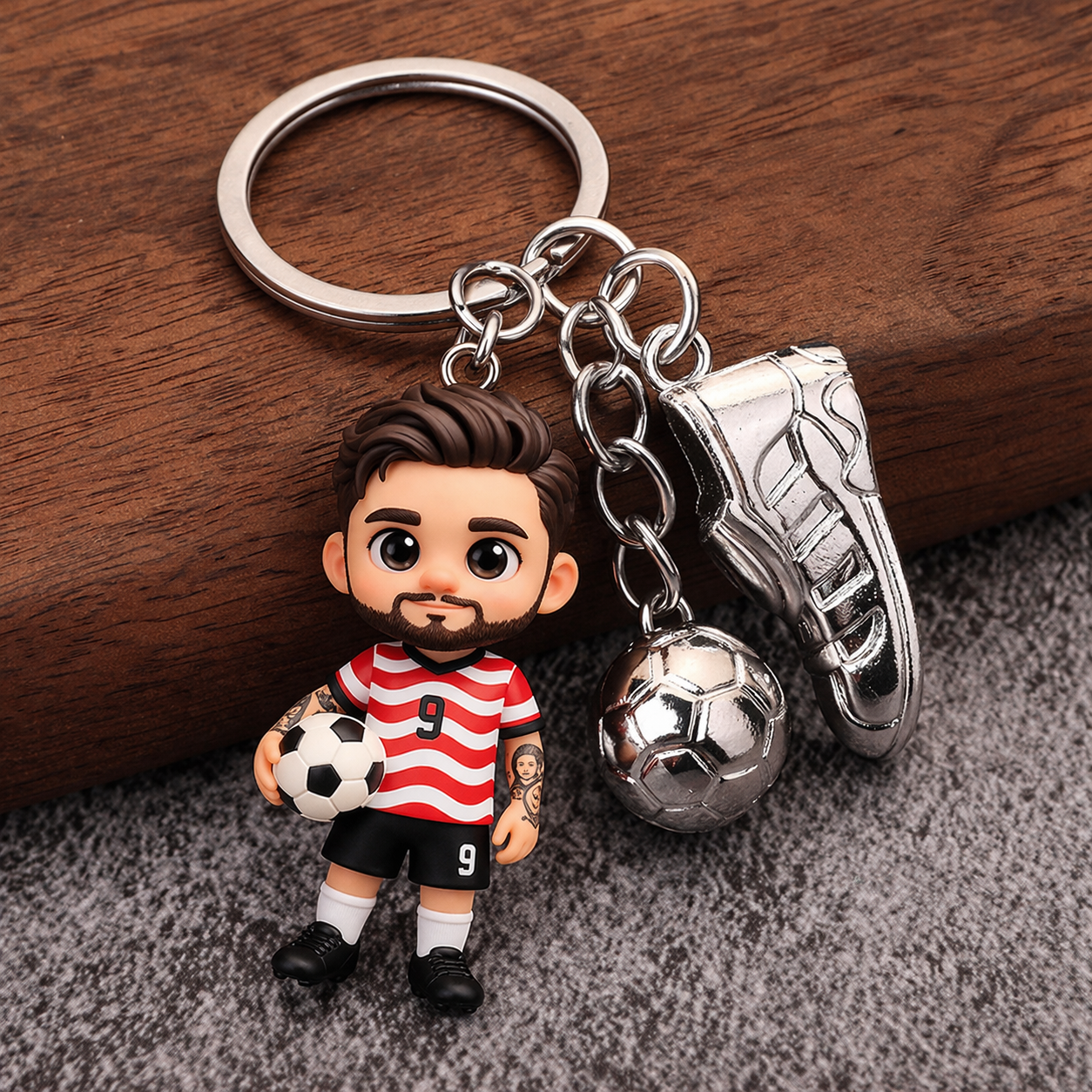 Personalized 3D Figue Keychain Photo Custom Football Fever Game Day Fan Culture Gift for Soccer Lovers - CustWitAU