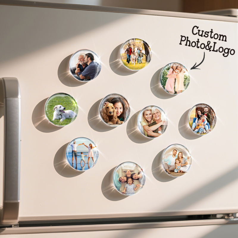 Personalized Round Glass Magnets Custom Photo Fridge Magnets Gift For Family Lovers