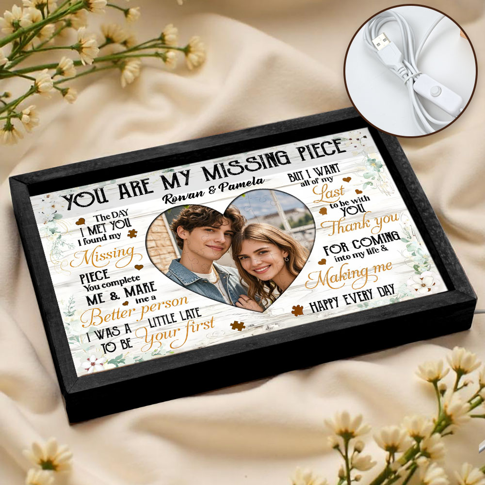 You Are My Missing Piece – Personalized Couple Night Light with Names & Photo