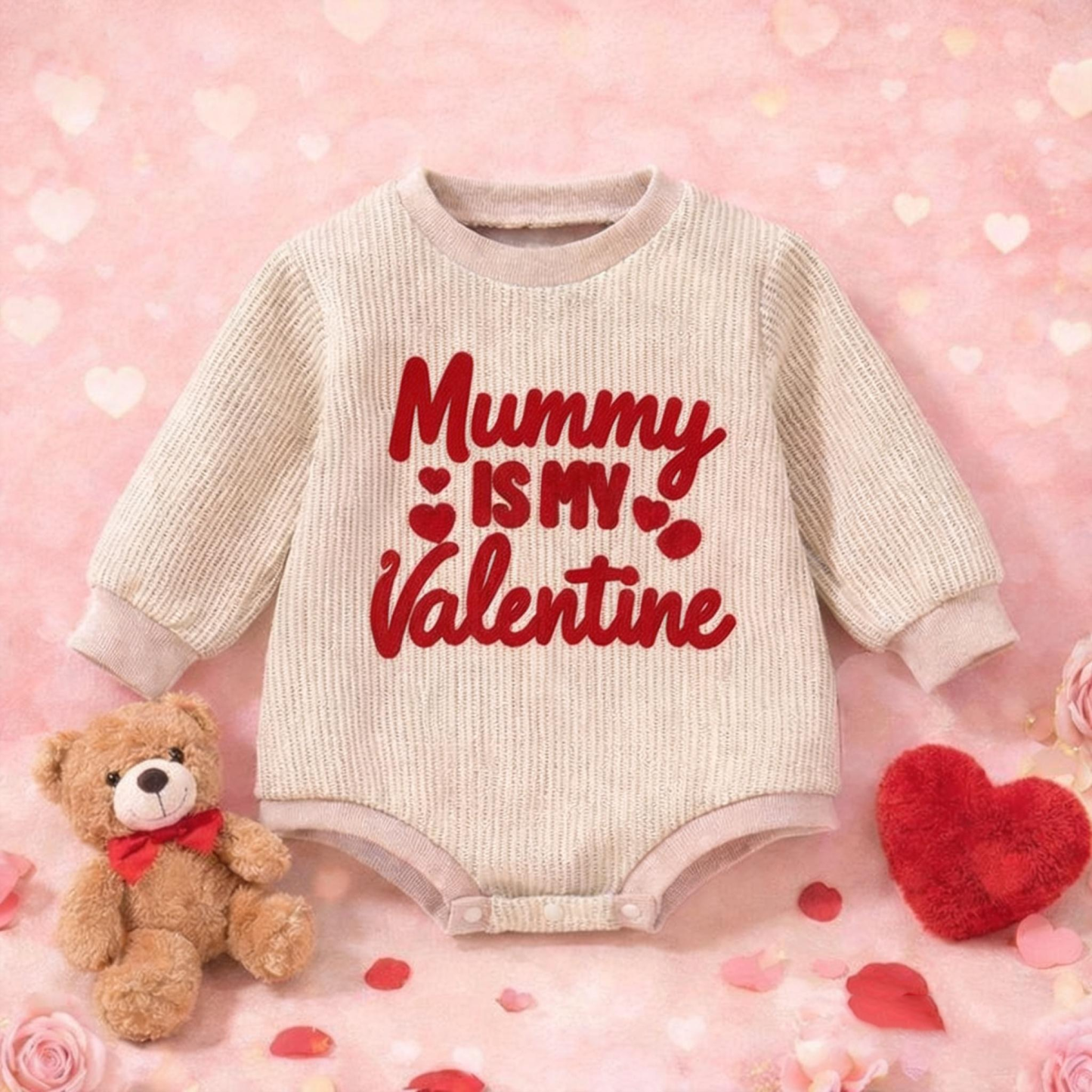 Personalized Text Inafnt Baby Girl Valentine's Day Outfit Heart Bubble Romper Jumpsuit Bodysuit Newborn Fall Waffle Clothes