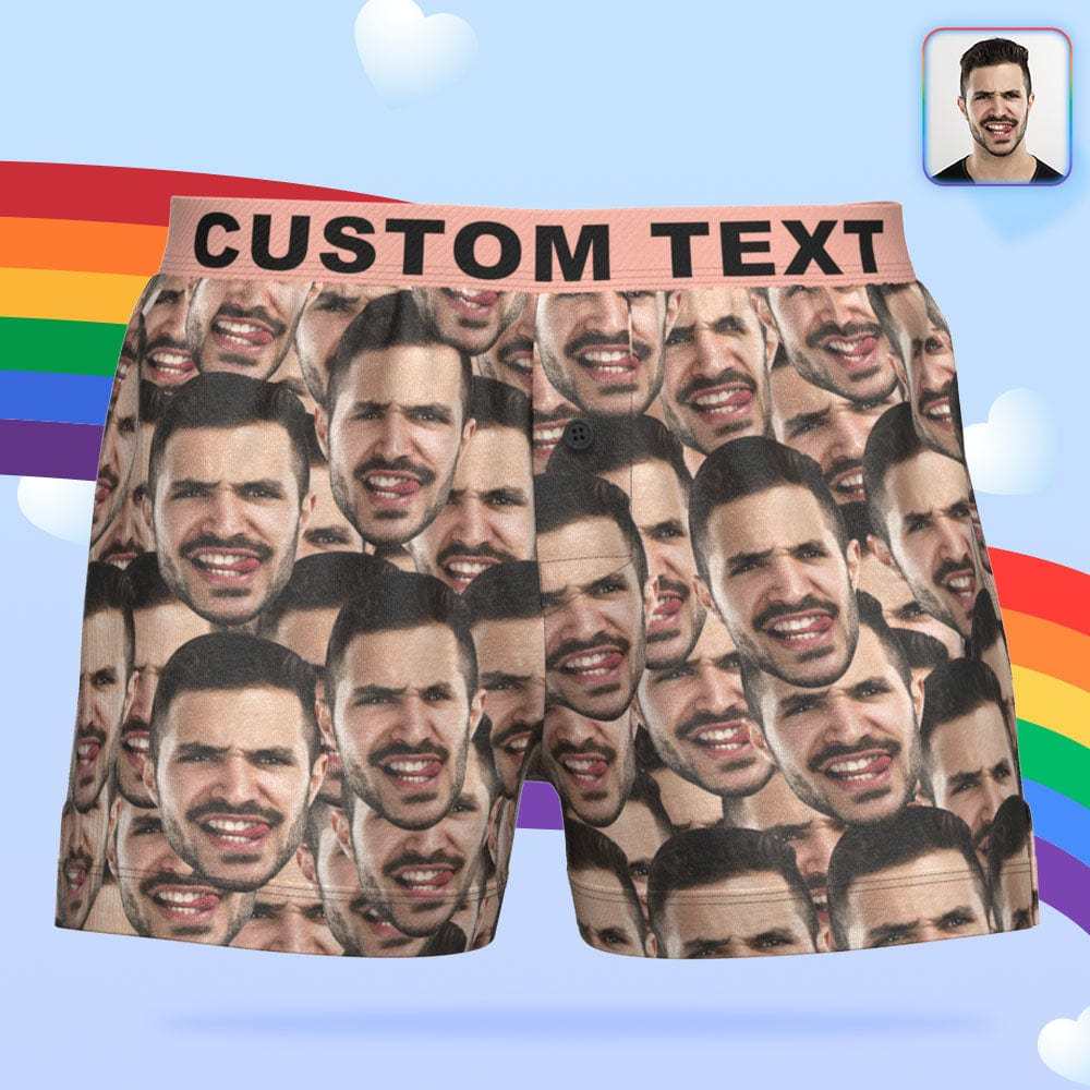 Custom Face Mash Design Boxer Shorts Personalized Waistband Casual Underwear LGBT Gifts for Him - CustWitAU