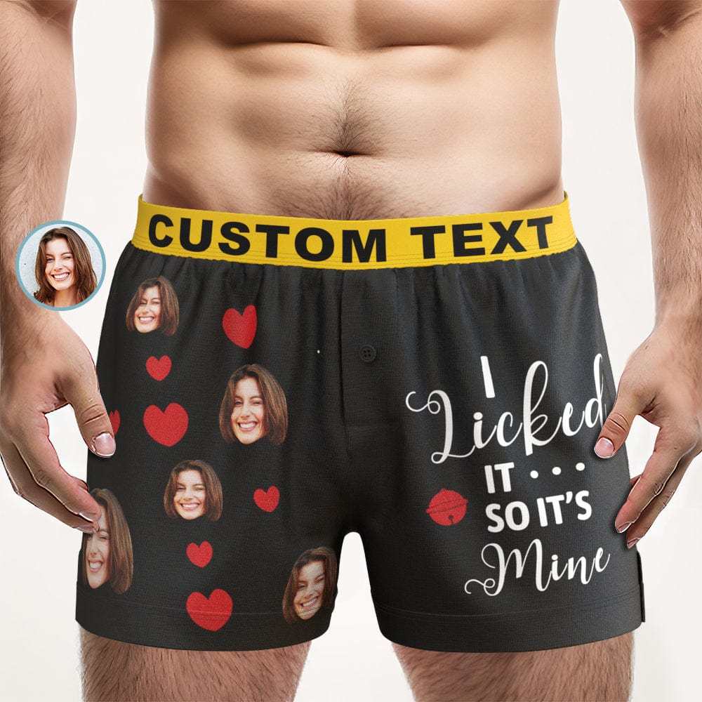 Custom Face Boxer Shorts I LICKED IT Personalized Waistband Casual Underwear for Him - CustWitAU