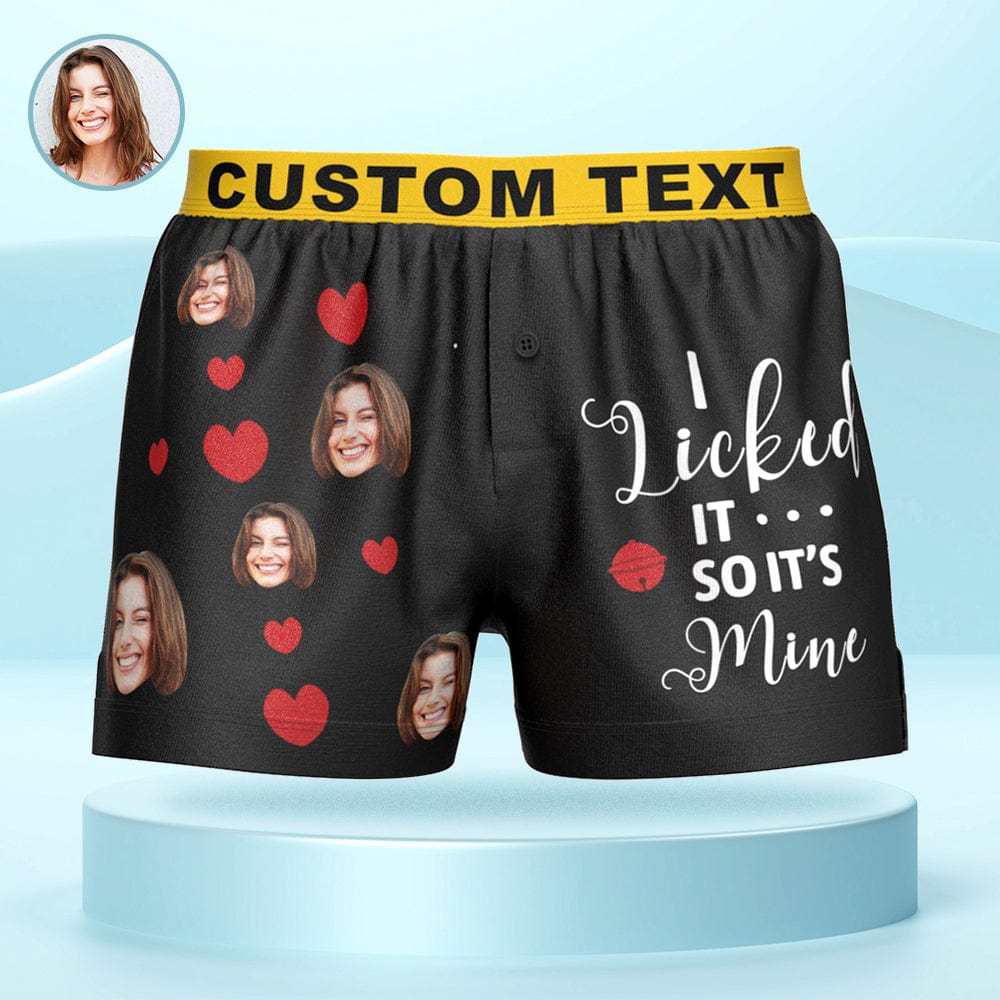 Custom Face Boxer Shorts I LICKED IT Personalized Waistband Casual Underwear for Him - CustWitAU