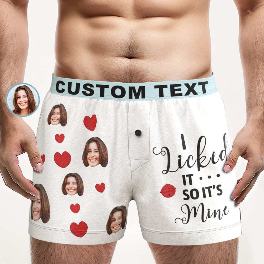Custom Face Boxer Shorts I LICKED IT Personalized Waistband Casual Underwear for Him - CustWitAU