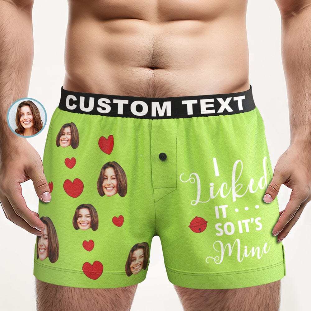 Custom Face Boxer Shorts I LICKED IT Personalized Waistband Casual Underwear for Him - CustWitAU