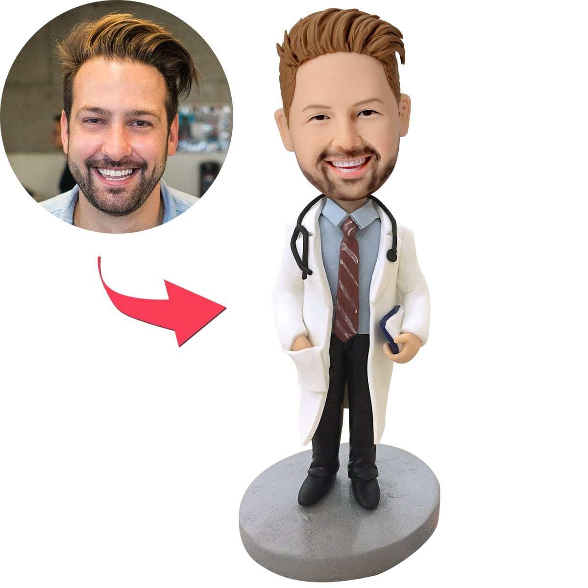 Doctor With Stethoscope Custom Bobblehead With Engraved Text - CustWitAU