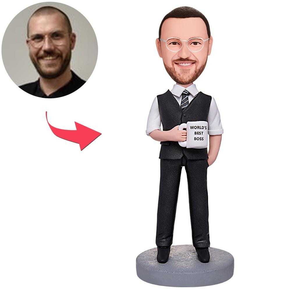 Custom World's Best Boss Businessman Holding A Water Glass Bobbleheads With Engraved Text - CustWitAU