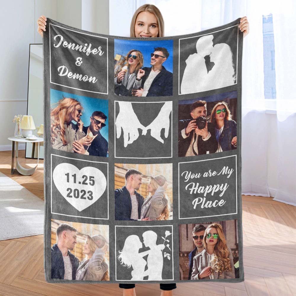 Custom Photo Blanket Couple Love Blanket Valentine's Day Gift - CustWitAU