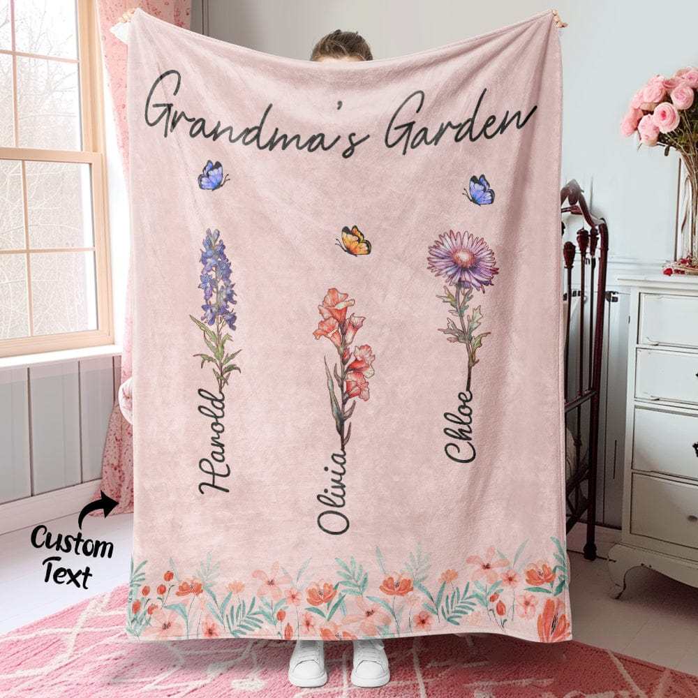 Personalized Grandma Mommy Garden Blanket Custom Birth Month Flower Blanket Warm Gift For Mom - CustWitAU