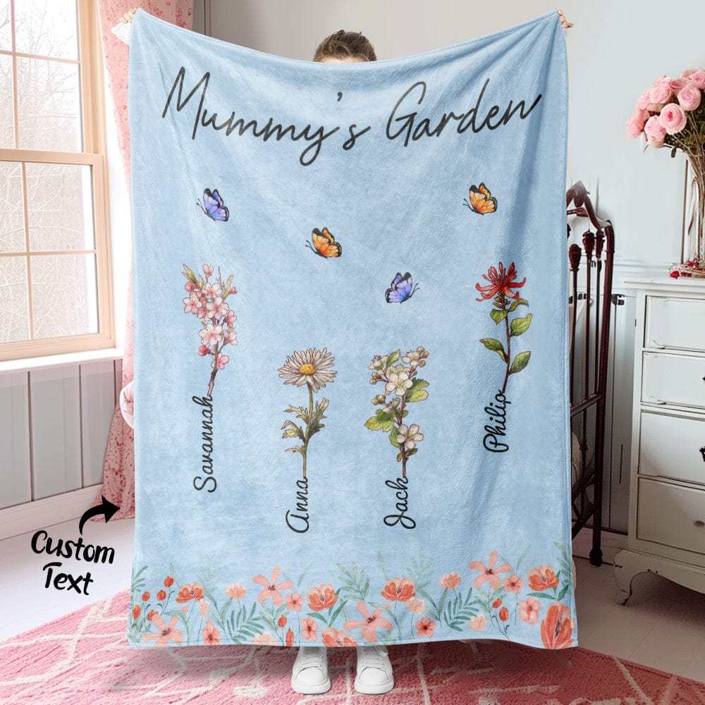 Personalized Grandma Mommy Garden Blanket Custom Birth Month Flower Blanket Warm Gift For Mom - CustWitAU