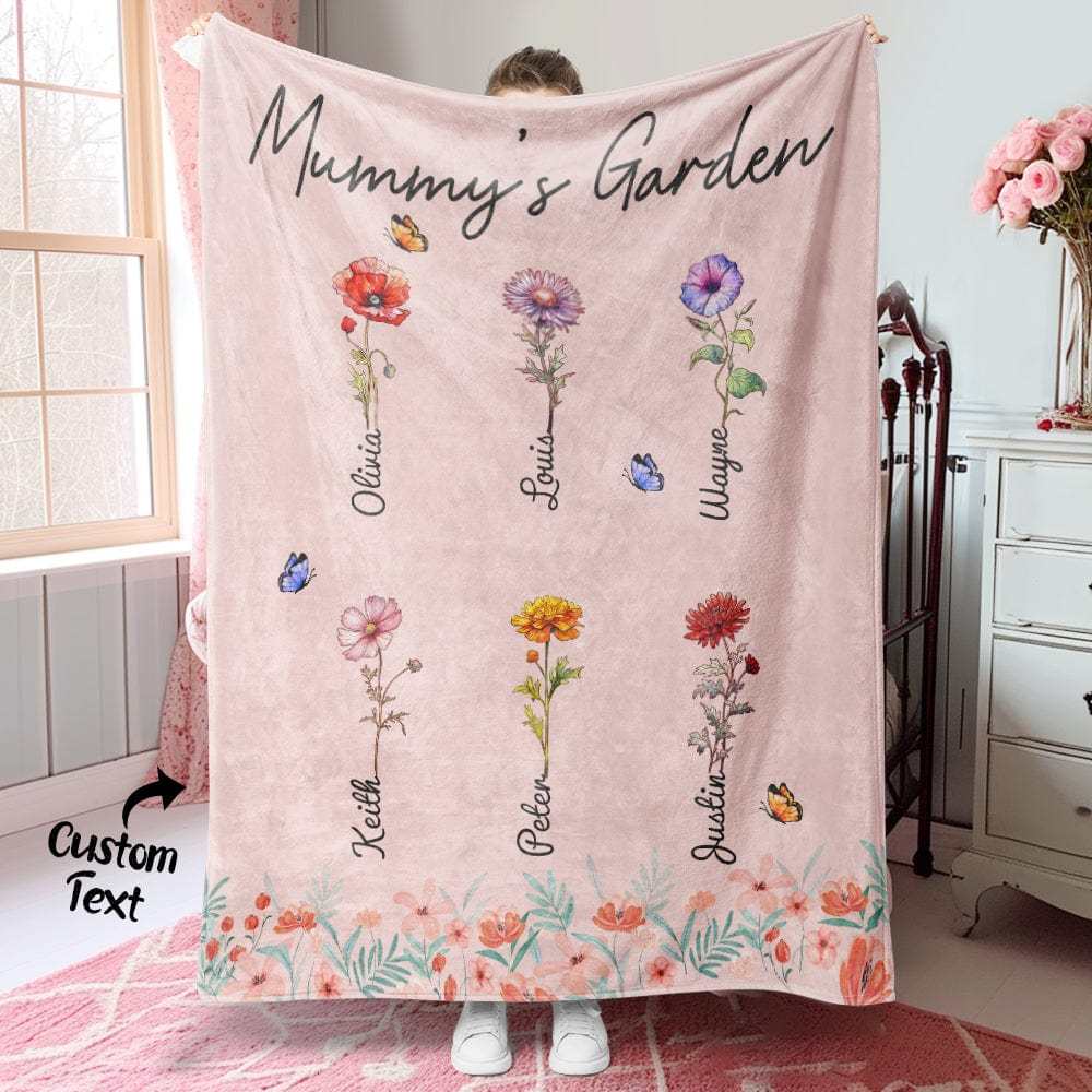 Personalized Grandma Mommy Garden Blanket Custom Birth Month Flower Blanket Warm Gift For Mom - CustWitAU
