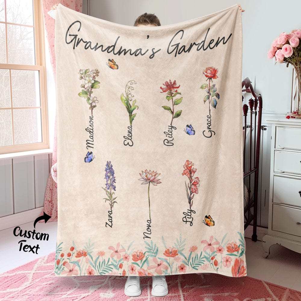 Personalized Grandma Mommy Garden Blanket Custom Birth Month Flower Blanket Warm Gift For Mom - CustWitAU