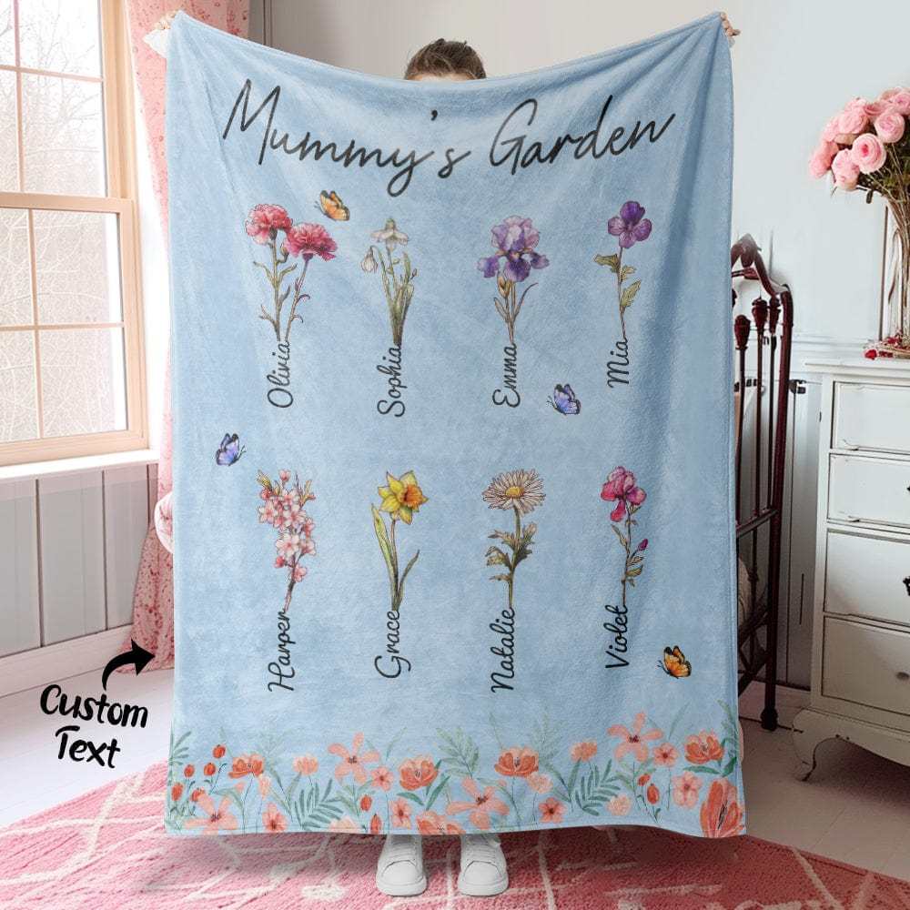Personalized Grandma Mommy Garden Blanket Custom Birth Month Flower Blanket Warm Gift For Mom - CustWitAU