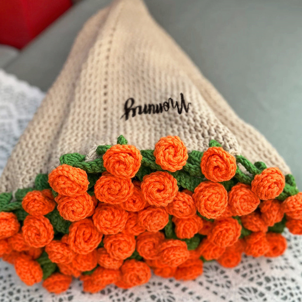 Hand-Knitted Rose Blanket DIY Kit & Ready-Made Gift for Her