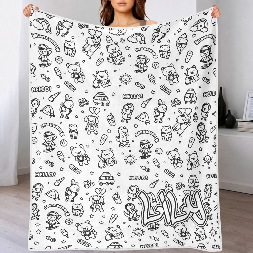 DIY Drawing Blanket (Optional 24-Color Marker Set) Create Your Art Blanket Washable Keepsake Blanket for Kids & Adults - CustWitAU