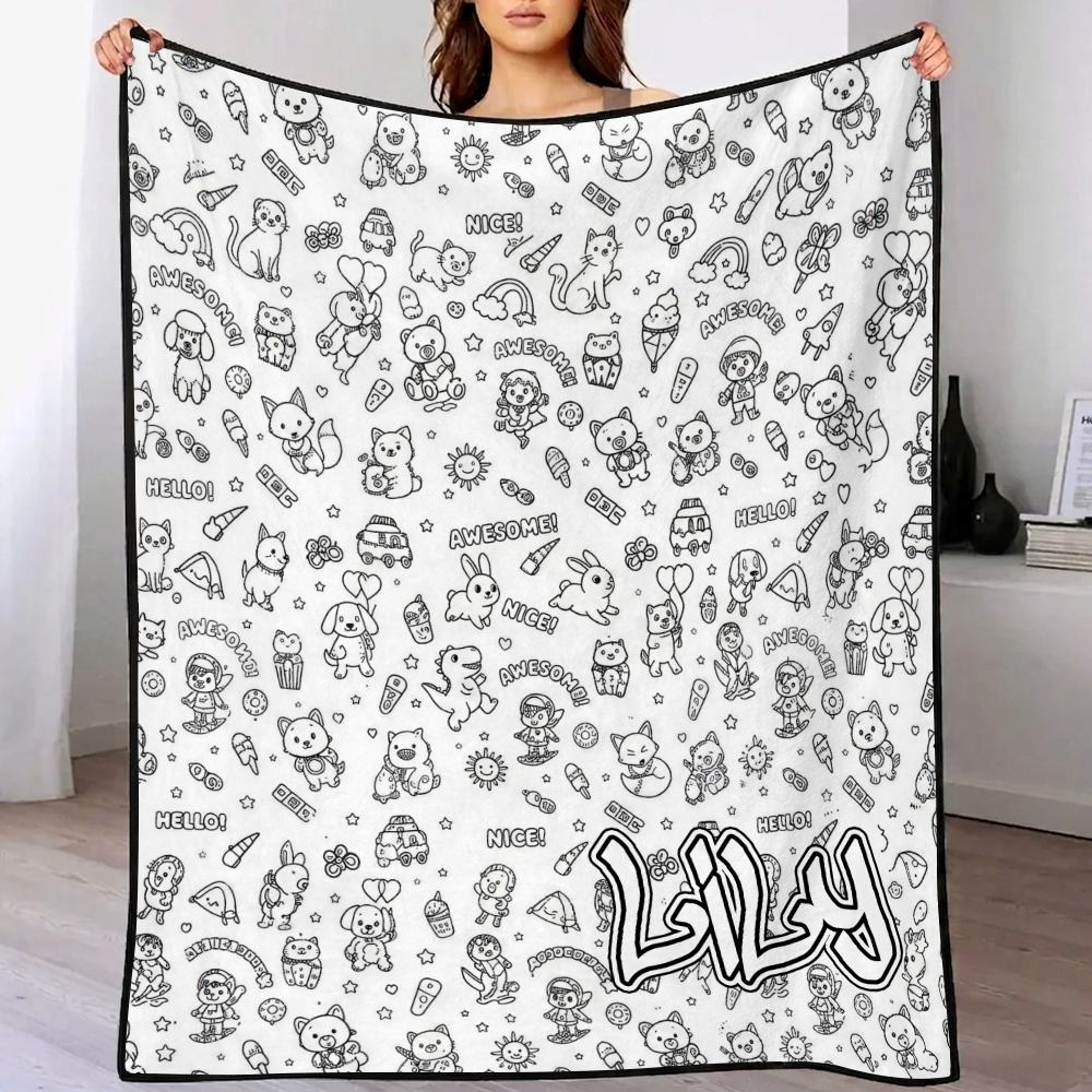 DIY Drawing Blanket (Optional 24-Color Marker Set) Create Your Art Blanket Washable Keepsake Blanket for Kids & Adults - CustWitAU