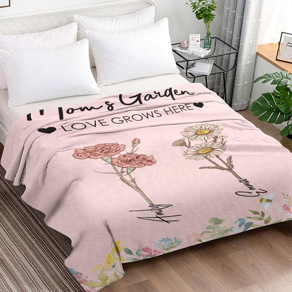 Custom Birthday Flower Blanket Personalized Name Blanket Gift for Grandma - CustWitAU