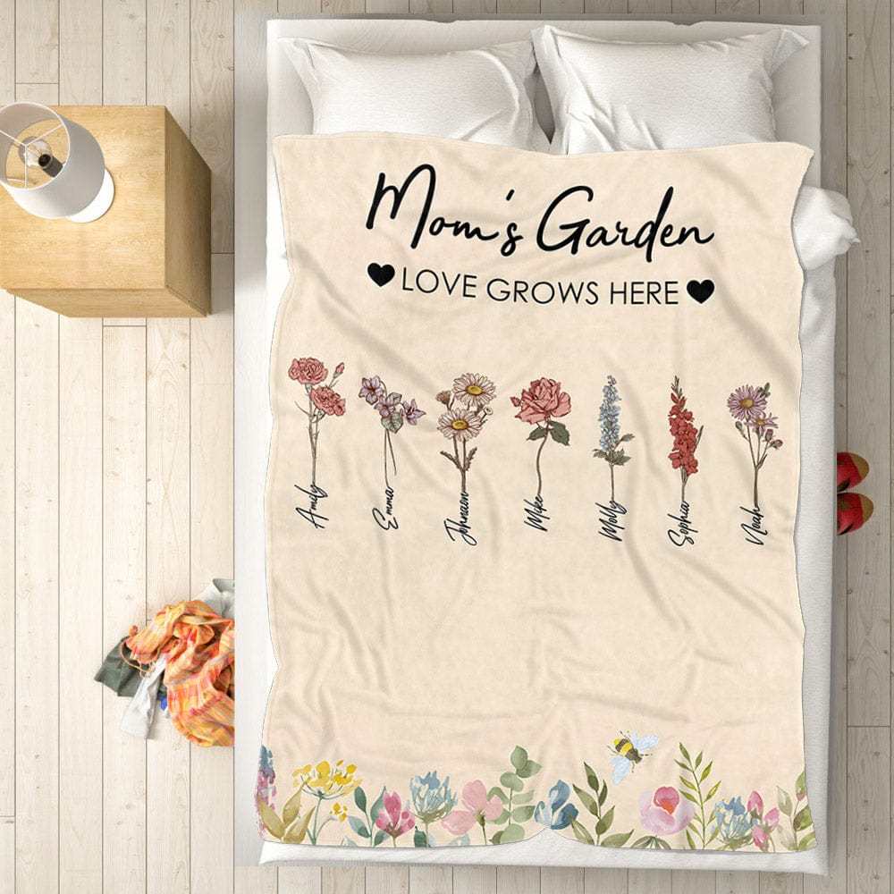 Custom Birthday Flower Blanket Personalized Name Blanket Gift for Grandma - CustWitAU