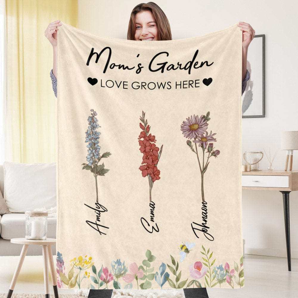 Custom Birthday Flower Blanket Personalized Name Blanket Gift for Grandma - CustWitAU