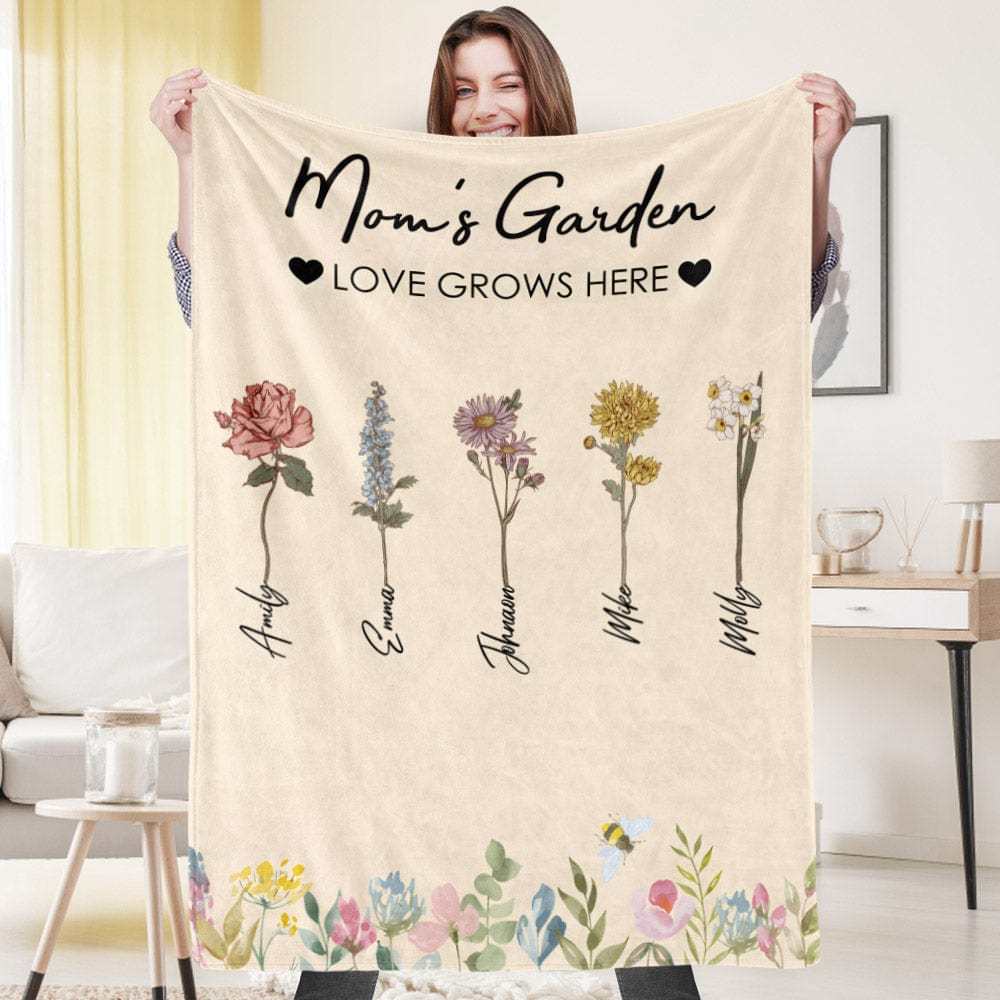 Custom Birthday Flower Blanket Personalized Name Blanket Gift for Grandma - CustWitAU