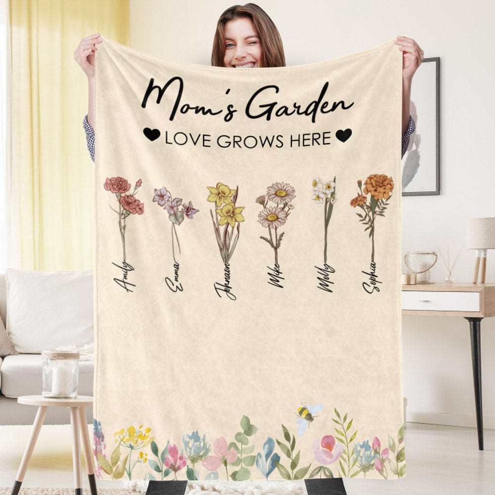 Custom Birthday Flower Blanket Personalized Name Blanket Gift for Grandma - CustWitAU