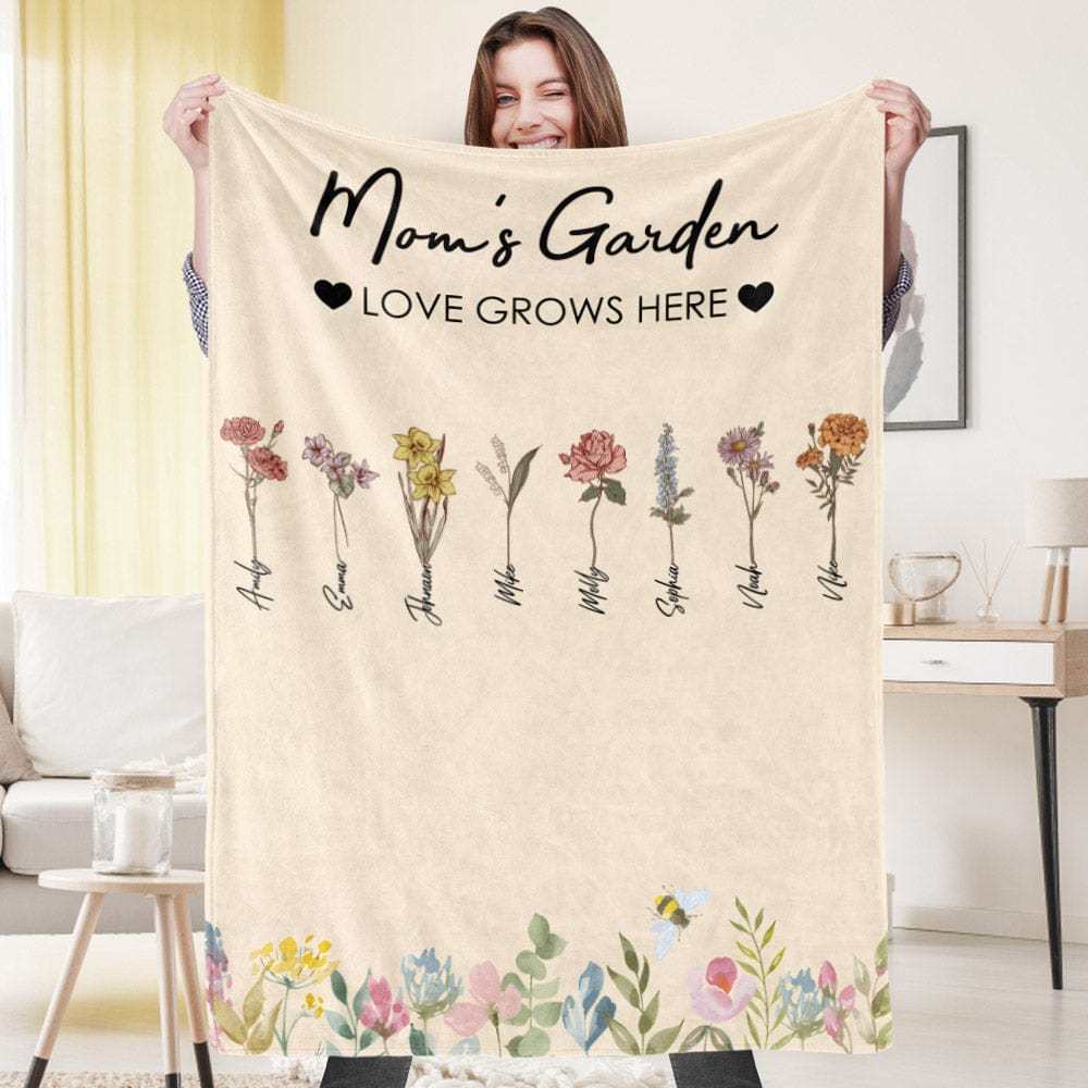 Custom Birthday Flower Blanket Personalized Name Blanket Gift for Grandma - CustWitAU