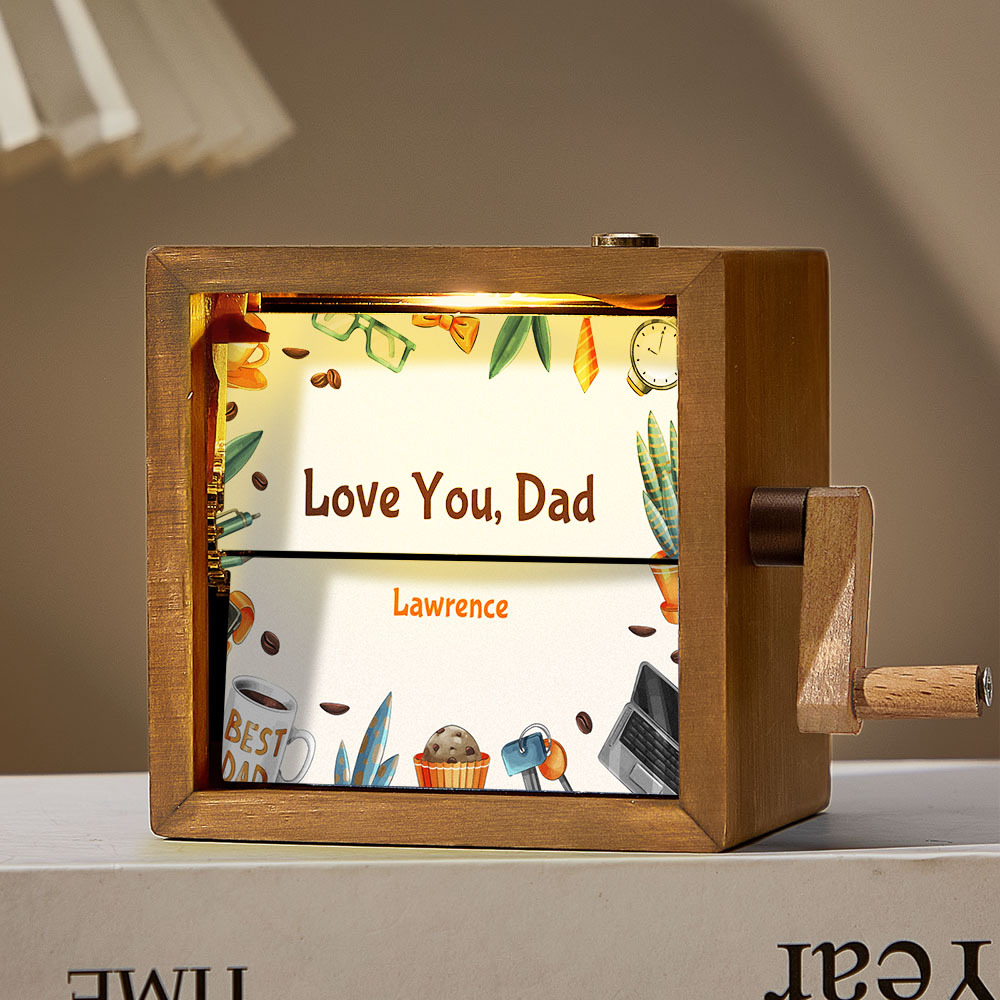 Custom Hand-Cranked Father's Day Flipbook Frame Mechanical Hand-cranked Photo Album with Covers Creative Wooden Keepsake Gift for Dad