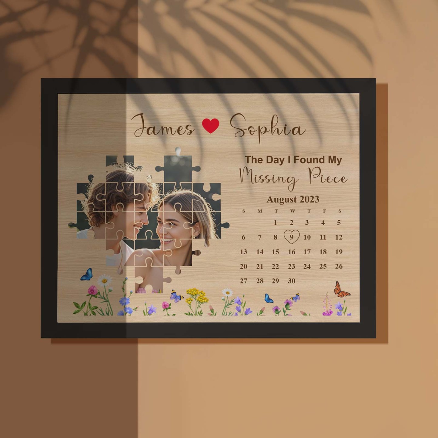 The Day I Found My Missing Piece – Custom Couple Photo Night Light Frame Gift