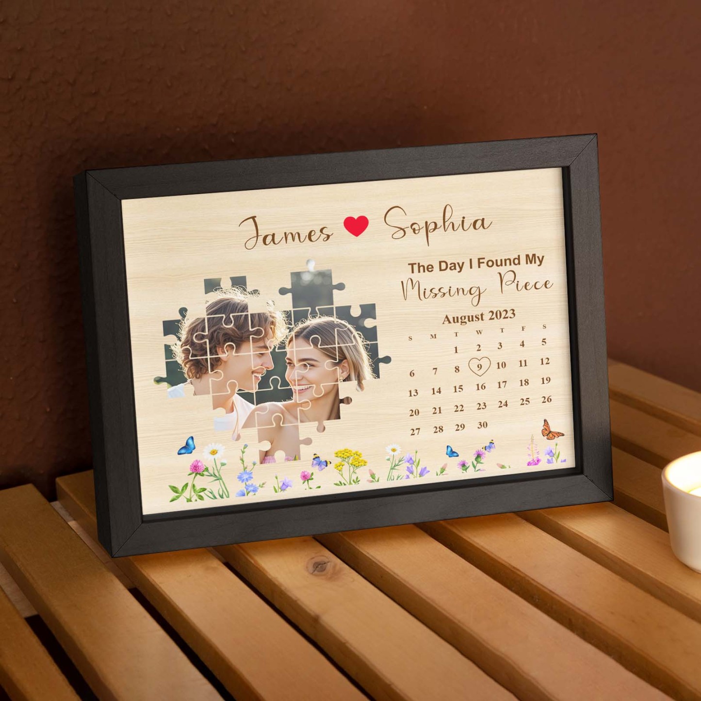 The Day I Found My Missing Piece – Custom Couple Photo Night Light Frame Gift