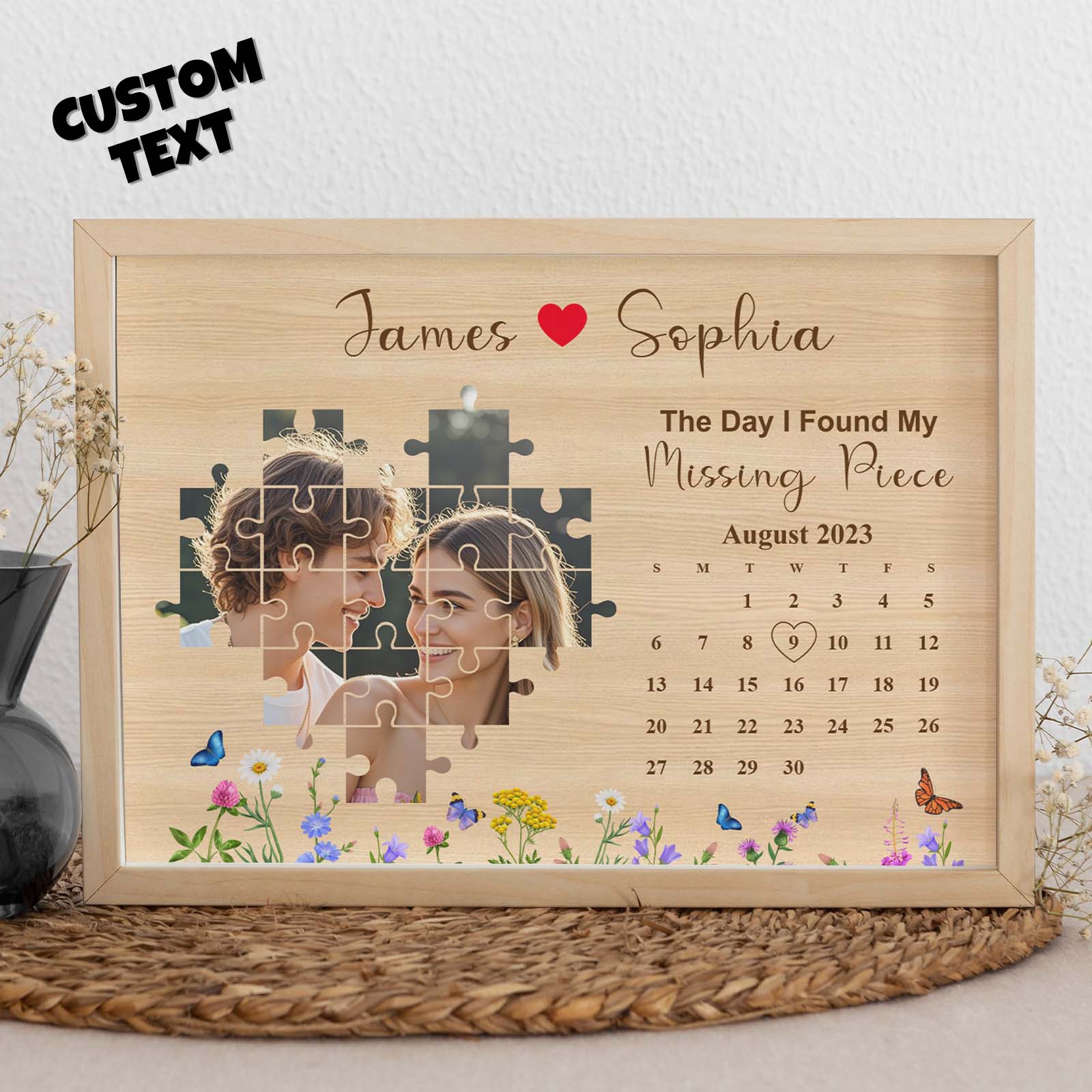 The Day I Found My Missing Piece – Custom Couple Photo Frame Gift