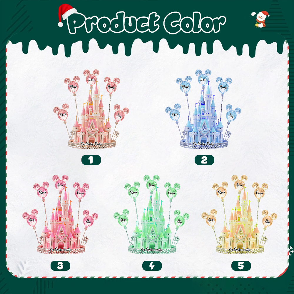 Custom Disney Castle Acrylic Ornament | Personalized Name LED Decor with Music Function (Multi-Size & Base Options)