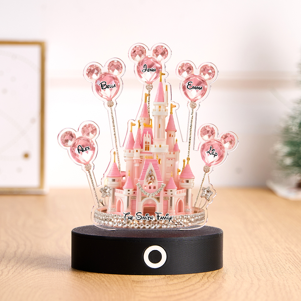 Custom Disney Castle Acrylic Ornament | Personalized Name Decor with Music Function (Multi-Size & Base Options)