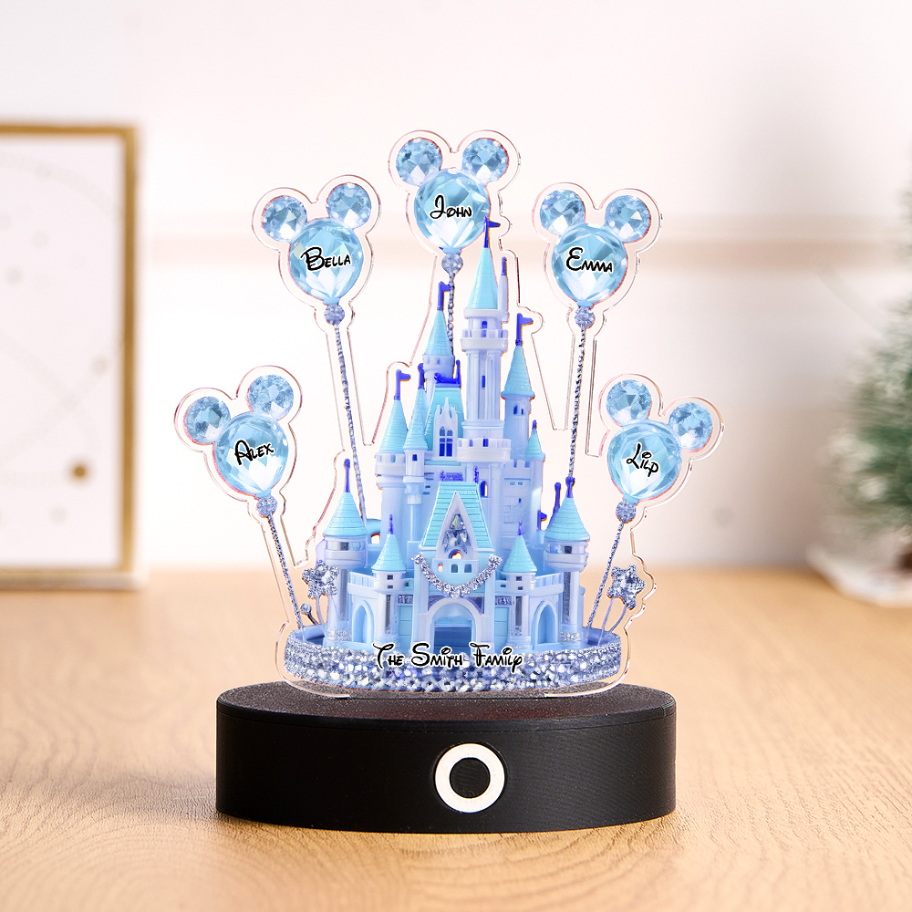 Custom Disney Castle Acrylic Ornament | Personalized Name Decor with Music Function (Multi-Size & Base Options)