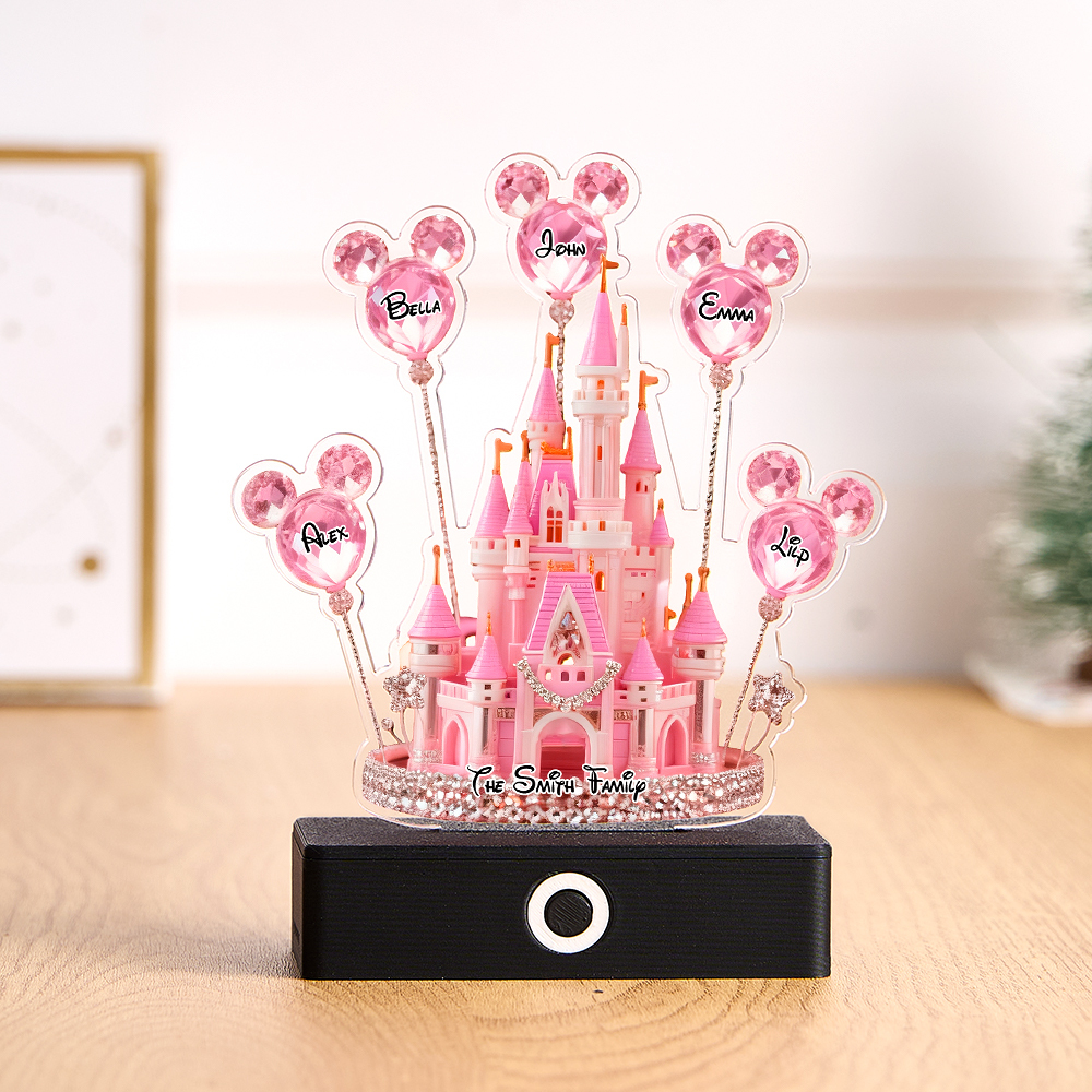 Custom Disney Castle Acrylic Ornament | Personalized Name Decor with Music Function (Multi-Size & Base Options)