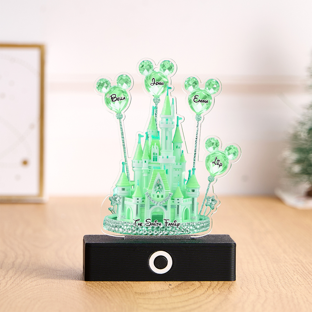 Custom Disney Castle Acrylic Ornament | Personalized Name Decor with Music Function (Multi-Size & Base Options)