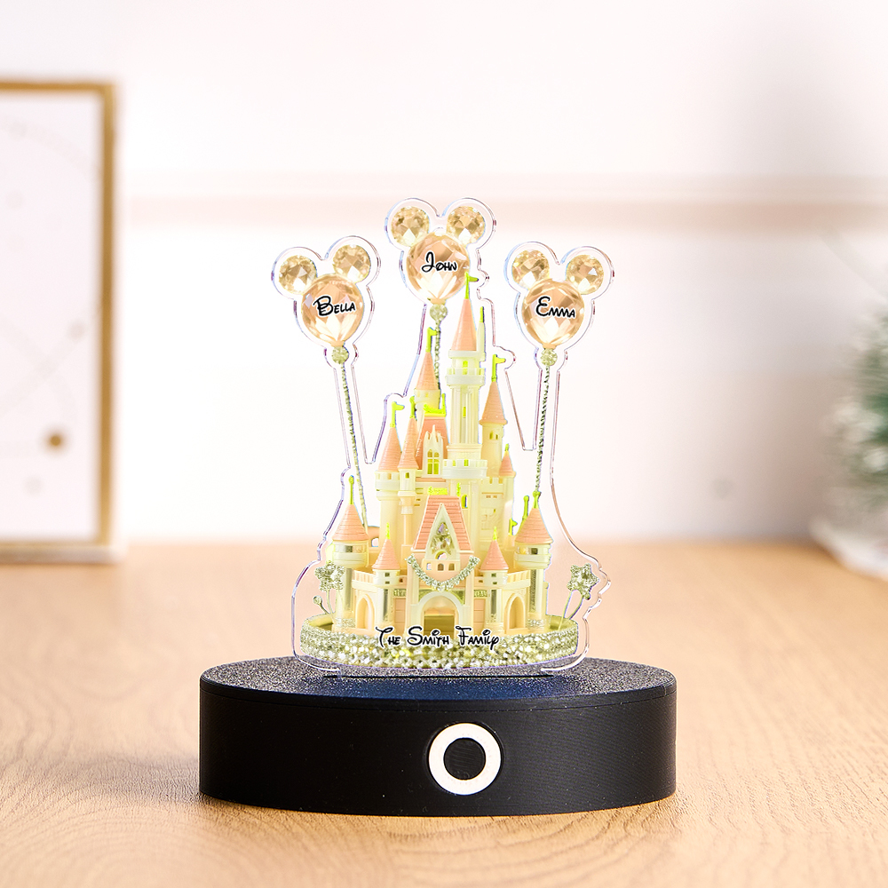 Custom Disney Castle Acrylic Ornament | Personalized Name Decor with Music Function (Multi-Size & Base Options)