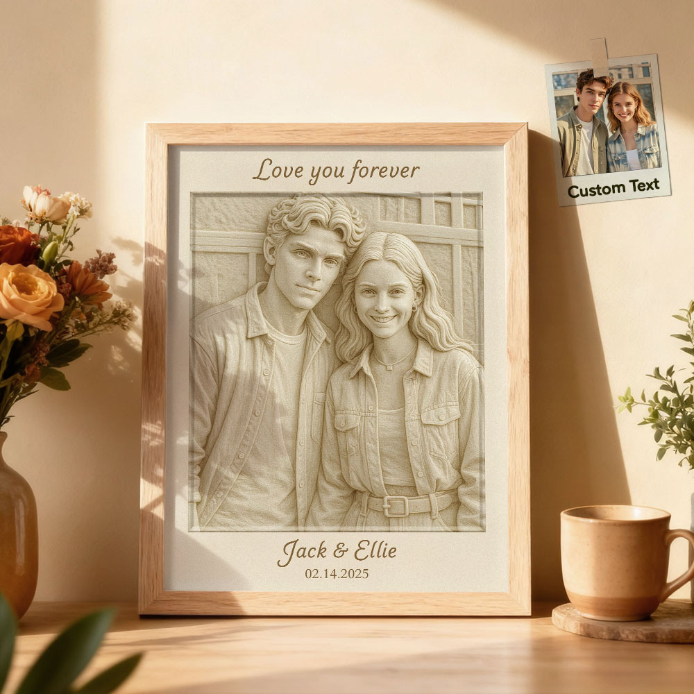 Custom 3D-Style Portrait Wall Art – Personalized Love Couple Photo Frame with Depth Illusion