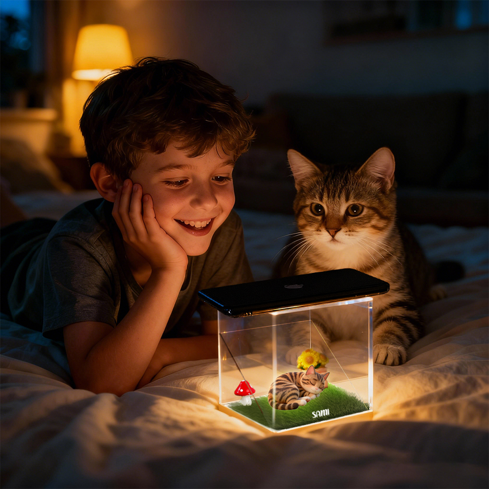 3D Pet Holo House Lumina Boxes Custom Pet Memorial Display Crystal-Clear Hologram Image - CustWitAU