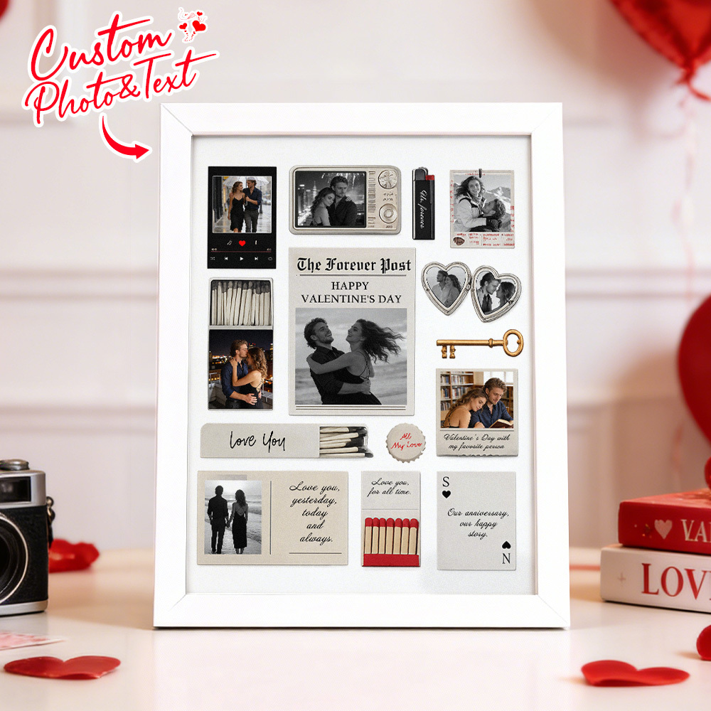 Custom Photo Matchbox Wooden Frame with Your Text Matchbook Poster Print Wall Art Anniversary Gift - CustWitAU