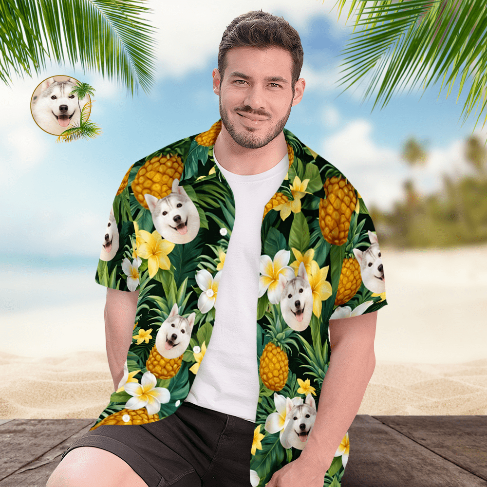 Custom Face Hawaiian Shirt Men's Pineapple Hawaiian Shirt Gift for Him - CustWitAU