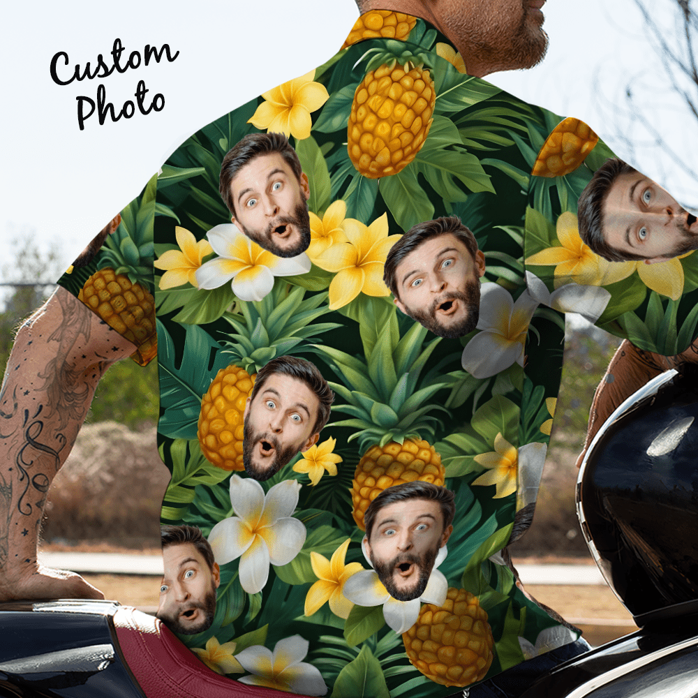 Custom Face Hawaiian Shirt Men's Pineapple Hawaiian Shirt Gift for Him - CustWitAU